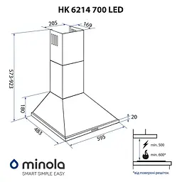 Витяжка купольна MINOLA HK 6214 I 700 LED - мініатюра 15