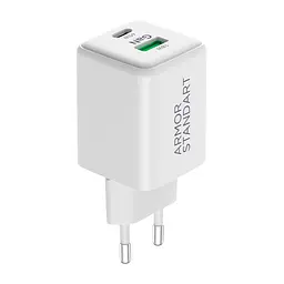 Зарядний пристрій AR372 GaN 45W White, 2 порти USB-C і USB-A, підтримка Power Delivery 3.0 і PPS, швидка зарядка для планшетів і смартфонів, ArmorStandart (ARM77550)