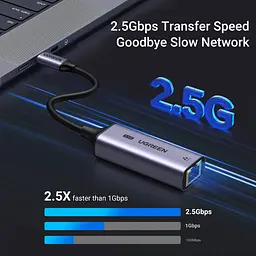 Перехідник USB 3.0 Type-C --> Ethernet RJ45 2.5Gb CM648 Ugreen чорний - мініатюра 9