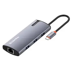Хаб USB "6-in-1", Grey, Type-C 3.0 - 1xType-C (100 Вт) / 3xUSB 3.0 / 1xUSB 2.0 / GLAN ColorWay teh0027590