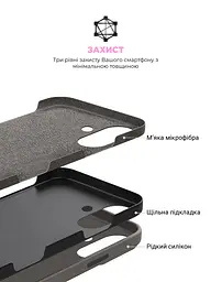 Силиконовый чехол для Apple iPhone 16, ICON2 Case, серый, противоударный, панель, защита всего корпуса, матовая поверхность Soft Touch, выступает над дисплеем, совместим с защитными стеклами и пленками, с микрофиброй, ArmorStandart (ARM81296) - мініатюра 6