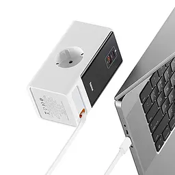 Подовжувач OS PowerCombo PD65W+QC3.0 (1USB-A/2C/2Socket) (1.5 m) (PSLR000) Glacier White Baseus teh0029517 - мініатюра 4