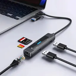 Концентратор XoKo USB-C 5-in-1 USB 3.0 + USB 2.0 + SD/TF + RJ45 100Mbps silver (XK-AC-350) - мініатюра 8