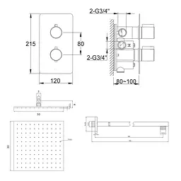 Душова система Kohlman Excelent 30 chrome з термостатом + BOX прихованого монтажу KPL-QW431HQ30, Хром - мініатюра 2