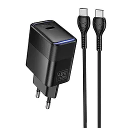 Мережевний зарядний пристрій Hoco CS113A Lounge PD40W 1USB-C + кабель Type-C to Type-C Black
