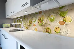 Кухонний фартух Яблучний рай для кухні наклейка ПВХ кави яблука ромашки Бежевий 60х200 см Happy Pocket Z180572