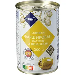 Оливки Премія зелені фаршировані лимоном 300 г