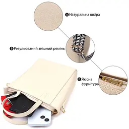 Сумка для жінок із натуральної шкіри з модним трапецієподібним кроєм Vintage 22917 біла - мініатюра 4