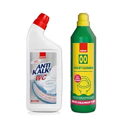 Засіб для чищення унітазів Sano Anti Kalk WC 750 мл & Засіб для миття туалету Sano 00, 1 л (287621, 412481)