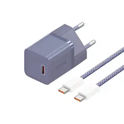 Мережевий зарядний пристрій Baseus GaN5 Fast Charger(mini) 1C 30W EU Cable Type-C to Type-C 1m фіолетовий P10110902523-00 - мініатюра 4
