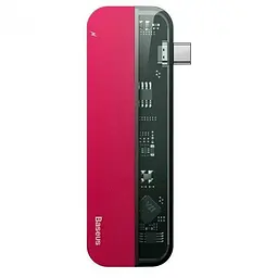 Мультипортовий адаптер USB Хаб Baseus Multi-Functional Transparent Series Type-C CAHUB-TD09 Red