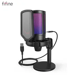 Мікрофон Fifine Ampligame A6V Black, конденсаторний | Тринога в комплекті | RGB підсвітка