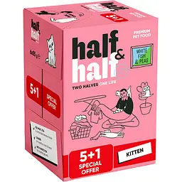 Набір вологих кормів 5+1 Half & Half з білою рибою та горохом в желе для кошенят 6 шт. х 85 г - мініатюра 2