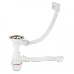 Сифон для мийки 3 1/2" Bakimay PL1047 з переливом і гофротрубою 40x40/50 мм 30412
