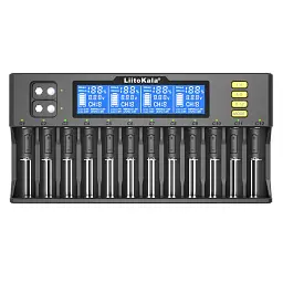 Зарядний пристрій для акумуляторів Liitokala 12 Slots+2, Ni-Mh/Li-ion/LiFePo4/Крона, LED+LCD (Lii-S12)
