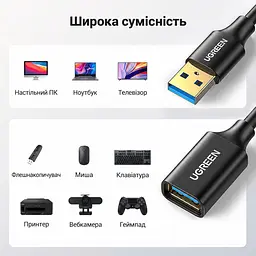 Кабель-подовжувач UGREEN US129 USB 3.0 Type-A 0,5 м чорний (30125) - мініатюра 3