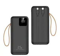 Павербанк Sunix PB-60 Black 30000 mAh 22.5W зовнішній акумулятор Power Bank з дисплеєм та вбудованими кабелями Чорний - мініатюра 3