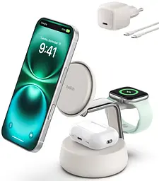 Зарядний пристрій бездротовий UltraCharge Pro 3-in-1 Magnetic Charging Dock 25Вт Sand Belkin teh0018767