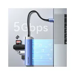 Концентратор Vention USB 3.1 Type-C to HDMI/USB 3.0x3/PD 100W Blue Aluminum Alloy Hub 5-in-1 (TGESB) - мініатюра 6