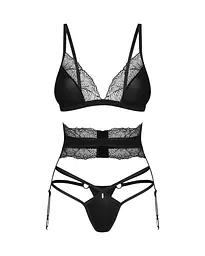 Комплект Obsessive Lobellis 3-pcs set, XL/2XL, чорний, ліф з м’якою чашкою, стрінги, пояс для панчіх - мініатюра 3