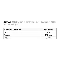 Вітаміни та мінерали MST Zinc + Selenium + Copper 100 вегакапсул - мініатюра 3