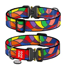 Нашийник для собак нейлоновий Waudog Nylon з QR-паспортом "Вітраж" металева пряжка-фастекс XXL Ш 35 мм Д 46-70 см