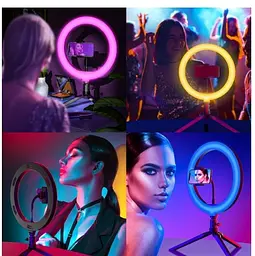 Селфи-лампа LED кольцевая 45см MJ18 RGB+ штатив - мініатюра 5