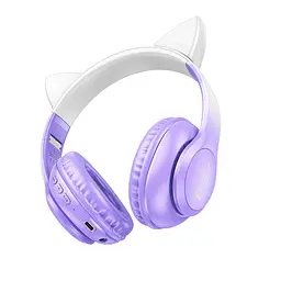 Навушники бездротові Hoco W42 Cat Ear накладні з вушками та LED підсвічуванням фіолетовий - мініатюра 3