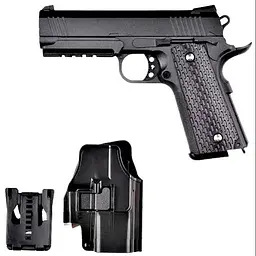 Дитячий пістолет на кульках "Colt 1911 Rail" Galaxy G25+ метал чорний з кобурою - мініатюра 3