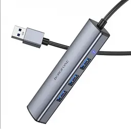 Хаб адаптер Borofone DH12 Smart 4-in-1 converter (Usb to Usb3.0x4) кабель 1.2 метра - мініатюра 3
