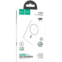 Портативний ЗП Power Bank Hoco J140A Tony ultra-thin PD20W з БЗП 5000 mAh White - мініатюра 3