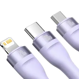 Кабель Baseus Flash Series Ⅱ 3-in-2 Cable USB+Type-C to MicroUSB+Lightning+Type-C 100W 1.2m CASS030105 Purple - мініатюра 3