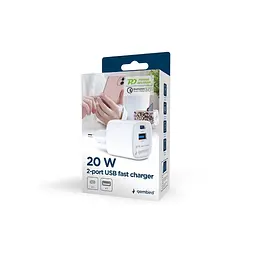 Зарядний пристрій Gembird 1xUSB-C PD20W + 1xUSB QC3.0 white (TA-UC-PDQC20-W-01) - мініатюра 8