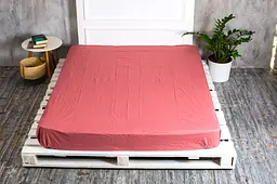 Простирадло на резинці Ecotton 180х200 см однотонне світло-бордове Марсала Marsala (20257)