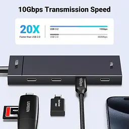 Концентратор Ugreen USB-C to 4xUSB-C 3.2 Gen2 10Gbps CM806 black (35584) - мініатюра 3