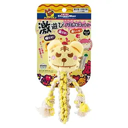 Жувальна іграшка для собак DoggyMan Cotton Tiger 15 см з канатом та пищалкою для активних ігор та здоров'я зубів