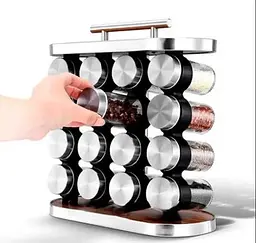 Карусель для спецій набір для спецій 16 ємностей Stainless steel and wood / органайзер для зберігання спецій - мініатюра 4