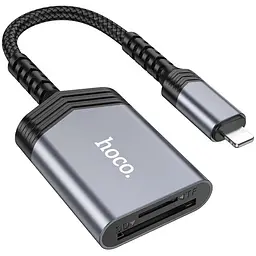 Адаптер перехідник Hoco UA25 2 в 1 card reader Lightning сірий