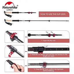 Трекінгові палиці Naturehike NH20DS003, 135 см, чорний/червоний, 2 шт - мініатюра 2