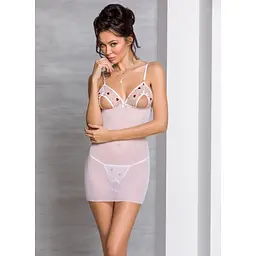 Сорочка з вирізами на грудях + стрінги LOVELIA CHEMISE white - Passion 2XL/3XL - мініатюра 3