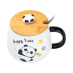 Чашка керамічна Happy Life Panda з кришкою та ложкою happy time 450 мл HP7203R - мініатюра 3