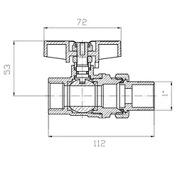 Кран з американкою Koer Extreme KE.227-25 - 1" ручка "метелик" червона KR5767 - мініатюра 4