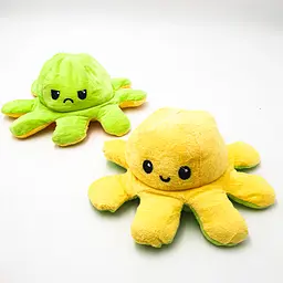 М'яка іграшка Восьминіг перевертень двосторонній веселий сумний Mood Octopus 20 см UKC зелено/жовтий