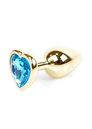 Анальна пробка - Jewellery Gold Heart Plug Light Blue - мініатюра 2