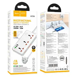 Мережевий продовжувач Hoco AC8A Storm (3 х розетки 3 х USB 1 х Type-C) 30W білий - мініатюра 5