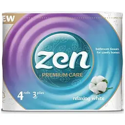 Туалетний папір Zen Premium Care Relaxing White 3 шари 4 рулони (5944582100176)