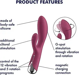 Вібратор-кролик Satisfyer Spinning Rabbit 1 20 см бордовий - мініатюра 3