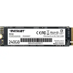 Накопичувач SSD 240GB Patriot P310 M.2 2280 PCIe NVMe 3.0 x4 TLC (P310P240GM28)