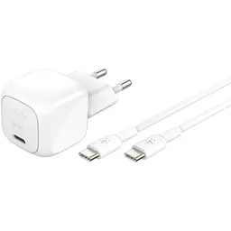 Зарядний пристрій BELKIN 30Вт USB-С PD PPS, кабель USB-С USB-C, 1м, PVC, білий (WCA008KQ1MWH-B6)