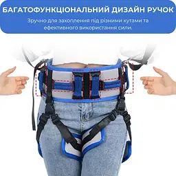 Пояс для перенесення пацієнтів Supretto, розмір L, з ручками та ніжними ременями, до 120 см, синій - мініатюра 3